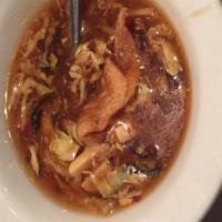Hot & Sour Soup · Mildly spicy. Rich, spicy broth with chicken, bean curd, and bamboo shoots.
