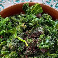 Sautéed Spinach & Kale · Fresh kale, baby spinach, diced red onions, and sumac sautéed in a lemon olive oil.