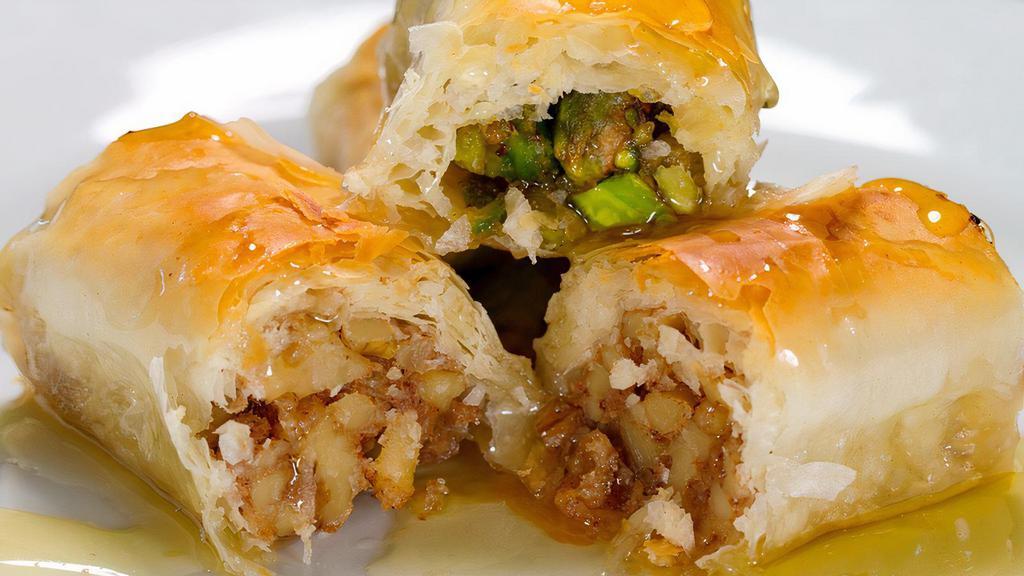 Pistashio Baklava · Traditional Middle Eastern desert made with thin sheets of phyllo dough.
