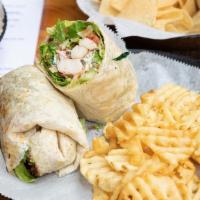 Chicken Bacon Ranch Wrap · Grilled, fried or Buffalo chicken tenders, applewood bacon, romaine, tomatoes, ranch dressing