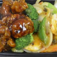 Dragon & Phoenix · Hot. Shrimp with Chili sauce and hot and spicy general tso's chicken.
