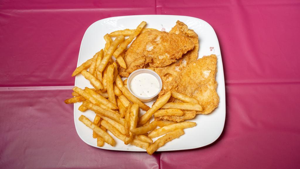 Fish Platter · Two piece fried fish, shrimp, french fries.