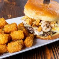 Mushroom Swiss Burger	 · Our signature 8 ounce black Angus beef burger topped with sautéed mushrooms, crispy onion st...