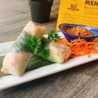 Fresh Roll (2 Rolls) · Shrimp, pork, cucumber, lettuce and basil leaves. Wrapped in rice paper and served with hois...