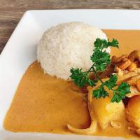 Massaman Curry · Potatoes, onions, and cashew nuts, in coconut milk.