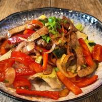 Beef Salad · (Spicy) Sliced grilled tender beef seasoned with spicy dressing, red bell peppers, tomatoes,...
