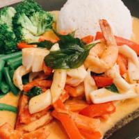 Seafood@Main Street · (Spicy) Fish filet, shrimp, scallops, and squid boiled in red curry, coconut milk, lime leaf...