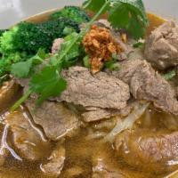 Beef Noodle Soup  · Rice noodles, sliced beef, beef balls, bean sprouts, broccoli & scallions in a beef broth