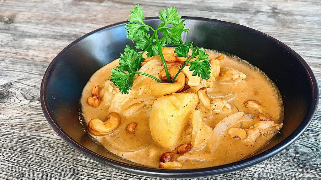 Massaman Curry · Potatoes, onions, cashew nuts in coconut milk.