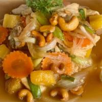 Cashew Nuts · Sautéed with onions, scallions, carrots, celery, pineapple, and cashew nuts.