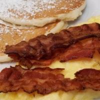 The Sweet Deal · Two eggs any style, pancakes or french toast and choice of breakfast meat.
