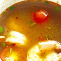 Tom Yum Soup · Thai hot and sour soup with mushroom, cilantro and green onion. $5.94 with chicken, pork, ve...