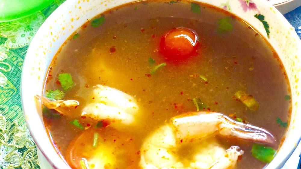 Tom Yum Soup · Thai hot and sour soup with mushroom, cilantro and green onion. $5.94 with chicken, pork, veg or tofu beef+$1.00 shrimp+$200 seafood+$3.00 combo+$3.00