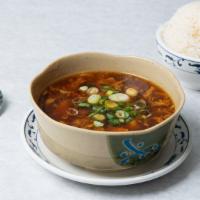 Hot & Soup Soup · Spicy hot and sour soup with tofu, egg, and mixed vegetables.