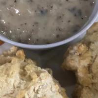 Biscuits & Gravy · Vegan biscuit smothered in a savory mushroom gravy.