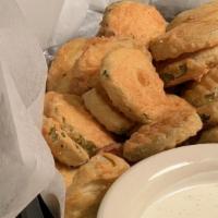 Fried Pickles · Fried Pickles served with Ranch dressing for dipping.