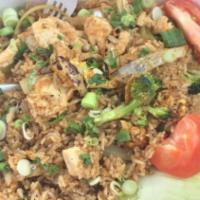 Thai Basil Fried Rice · Spicy. Stir-fried rice with eggs, onions green beans, bell peppers, fresh basil and spicy ch...