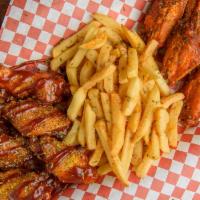 Wing Plate (12 Pc.) · Traditional bone-in wings served with fries and ranch dipping sauce.