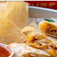 Quesadilla
 · Grilled flour tortilla filled with cheese. Served with chips, salsa, and sour cream.