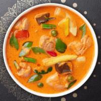 Pan Out Panang Curry · Bamboo shoots , carrots, baby corn, mushrooms. bell peppers, onions, zucchini in a creamy cu...
