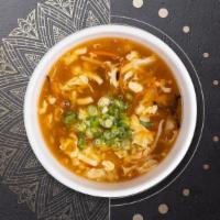 Hot And Sour Soup · Soup that is both spicy and sour typically flavored with hot pepper and vinegar.