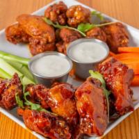 Wings (10) · Your Choice of (1) wing sauce and (1) dressing.