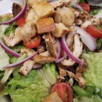 Cajun Chicken · Mixed greens, red onion, grape tomatoes, croutons tossed in honey dijon.