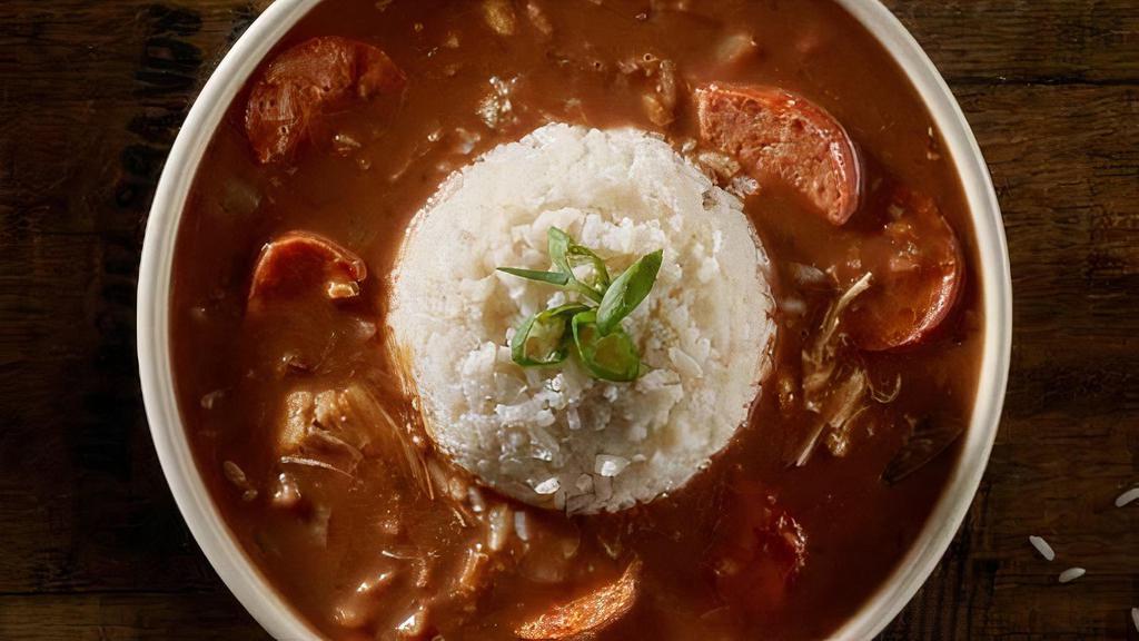 Gumbo With Chicken And Sausage Bowl · Onions, celery, peppers, and steamed rice. Served over steamed rice and with a side of Texas toast.