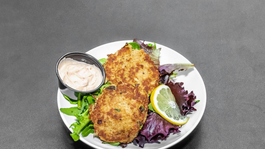 Crab Cakes · Select crab meat, pan-fried. Served with chipotle mayo.