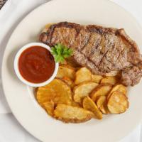Steak Sandwich · Grilled Aged Choice New York strip, open-faced on French bread with Henry Bain sauce. Served...