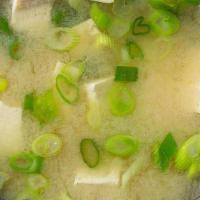 Miso Soup · Vegetarian. Miso, seaweed, scallions, tofu.