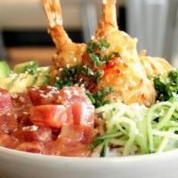 Be Em'S Signature Bowl · Shrimp tempura, spicy tuna, seaweed salad, spicy crab mix, avocado, scallion, cucumber, sesa...
