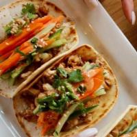 Vietnamese Street Tacos (V) · (3) Cucumbers, pickled carrots, jalapeños, cilantro, vegan firecracker sauce w/ choice of pr...
