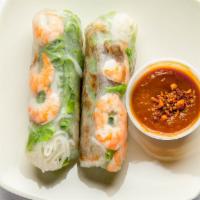 Soft Fresh Spring Rolls · Shrimp and pork wrapped in clear soft rice-wrapper with lettuce, vermicelli and peanut sauce.