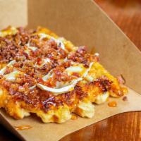 Bacon, Bacon · Melted brie cheese, hot bacon crumble, with a hot honey drizzle