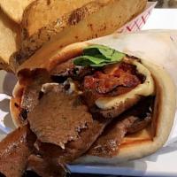 Pepper Jack Gyro · A lean blend of seared beef and lamb, pepper Jack cheese, comeback sauce, crispy bacon, lett...