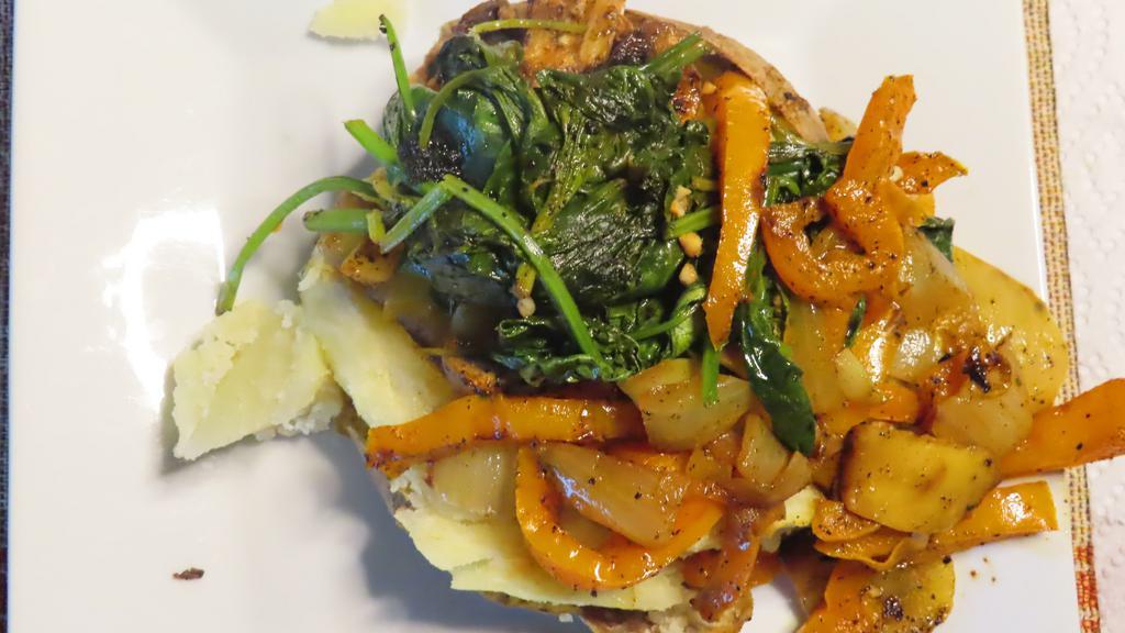 Baked Potato · Loaded Potato
 w/ spinach, onion and peppers marinated in special sauce