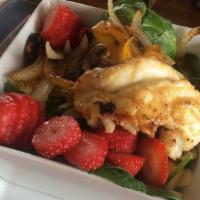 Fresh Lobster Tail Salad · Grilled lobster tail salad, spinach, raisins, onions, sauteed mushrooms,onions and sweet pep...