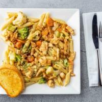 Shrimp Fettuccine Pasta · New! Grilled shrimp, California-style vegetables, and fettuccine pasta, sautéed in creamy Al...