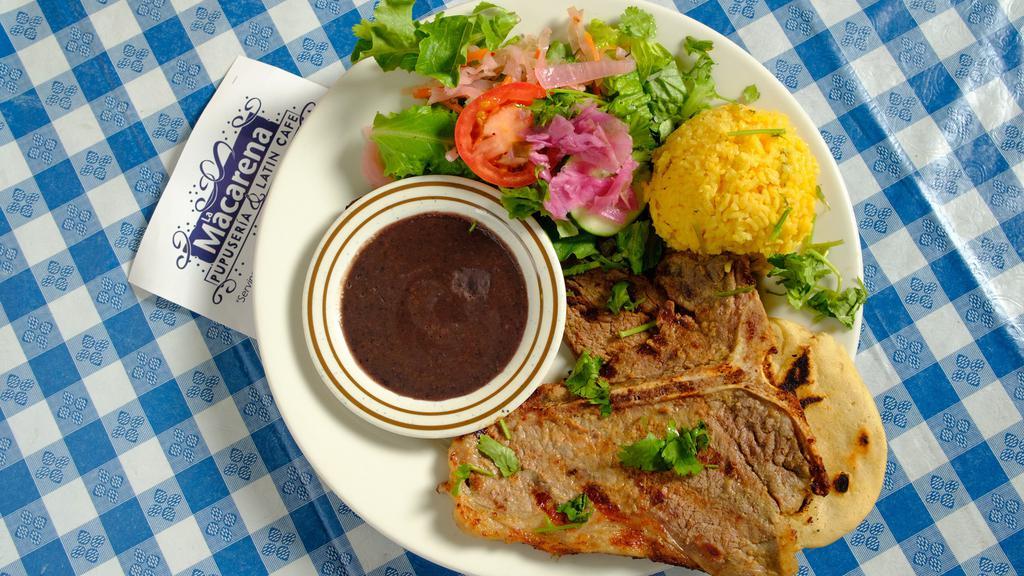 Carne Asada · Choice, chargrilled marinated steak. Served with beans, rice, salad & homemade tortilla.