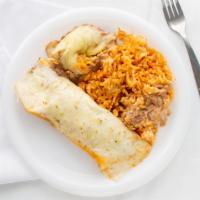 Burritos De Carne Asada · Two burritos filled with marinated roasted flank steak, topped with green tomatillo sauce an...
