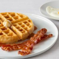 Waffle Combo · One egg any style with a choice of 2 strips of bacon or sausage
