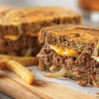 Patty Melt · Beef Patty served on Marbled Rye with American & Swiss Cheese with grilled Onions