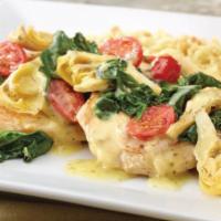 Lemon Artichoke Chicken · Two Chicken Breasts grilled, covered with artichokes, spinach, tomatoes & topped with lemon ...