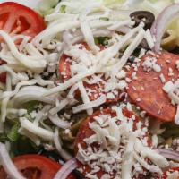 Italian Salad · Romaine and iceberg lettuce, tomatoes, green peppers, red onions, mushrooms, mozzarella chee...