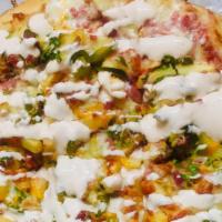 Loaded French Fries Pizza (Large) · Homemade pizza sauce covered with french fries,bacon bites,jalapeno peppers,green onions,moz...