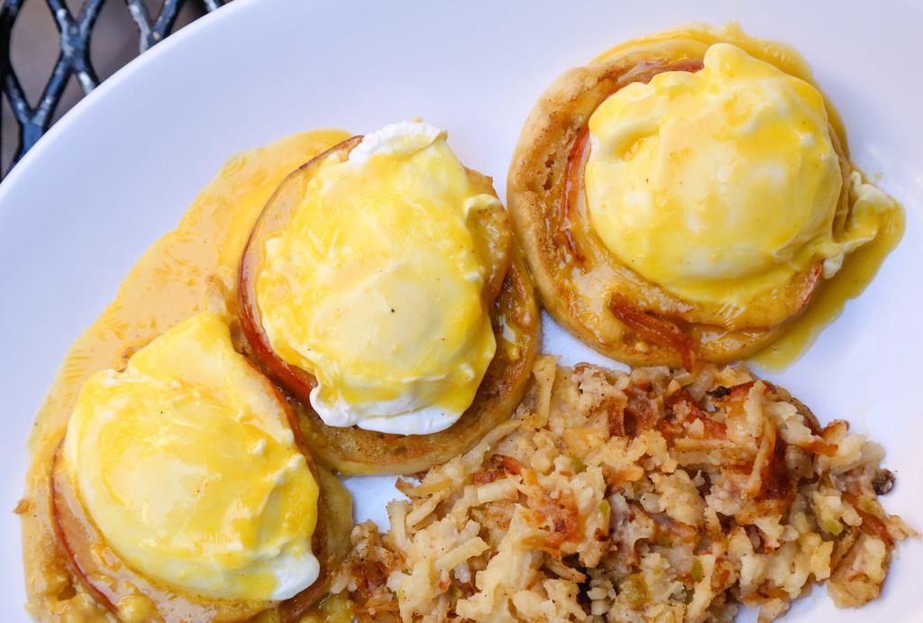 Eggs Benedict Breakfast · English muffin, Canadian bacon, poached eggs and homemade Hollandaise.