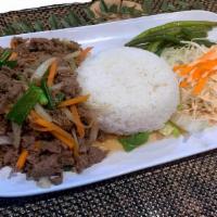 K1 Bulgogi With Rice · Finely sliced tender beef marinated in house special sweet soy sauce served with veggies and...
