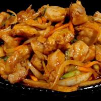 K25 Sweet Spicy Chicken · Stir-fried sweet chicken served with vegetables and side of rice,Great for serving for two.