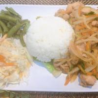 K4 Chicken Teriyaki With Rice · Grilled chicken marinated in teriyaki sauce served with veggies and side of rice.
